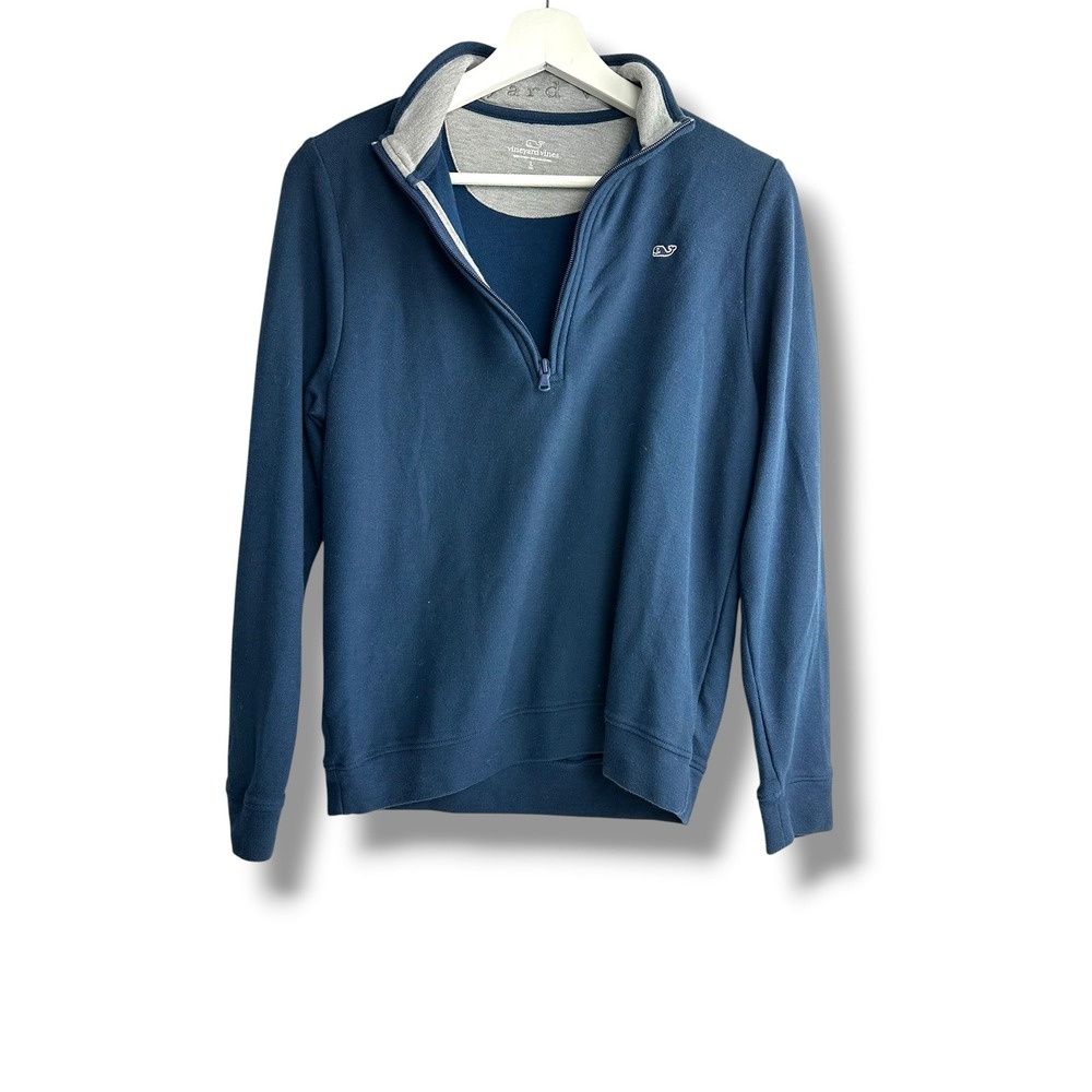 Vineyard Vines Boys Large 16 Navy Blue 100% Pima Cotton Quarter Zip Pullover